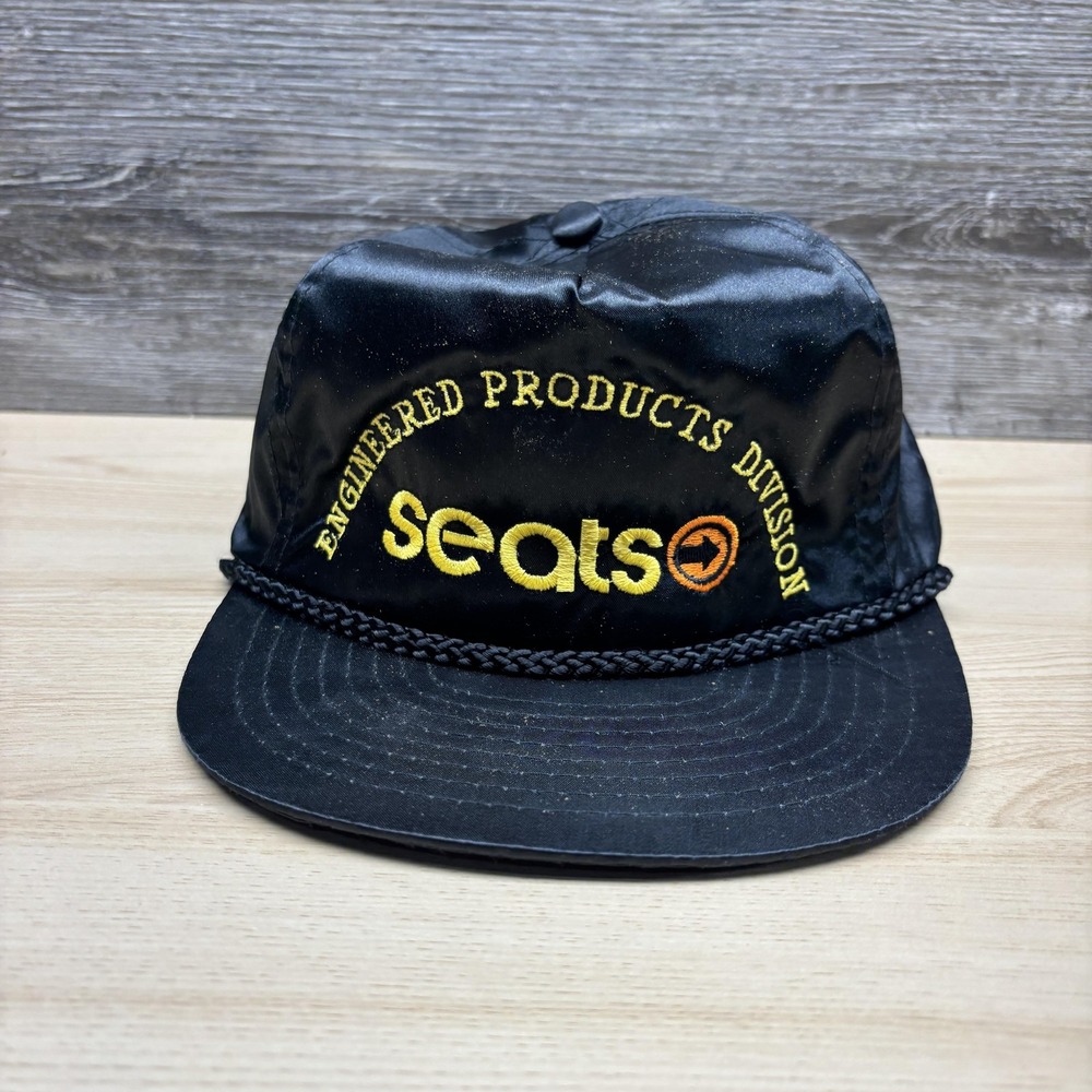 Vintage Seats Engineered Products Hat Cap Strap Back Black Rope Mens 90s